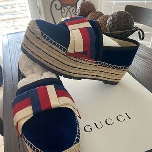 Gucci Velvet Sylvie Bow  Espadrille Platform
